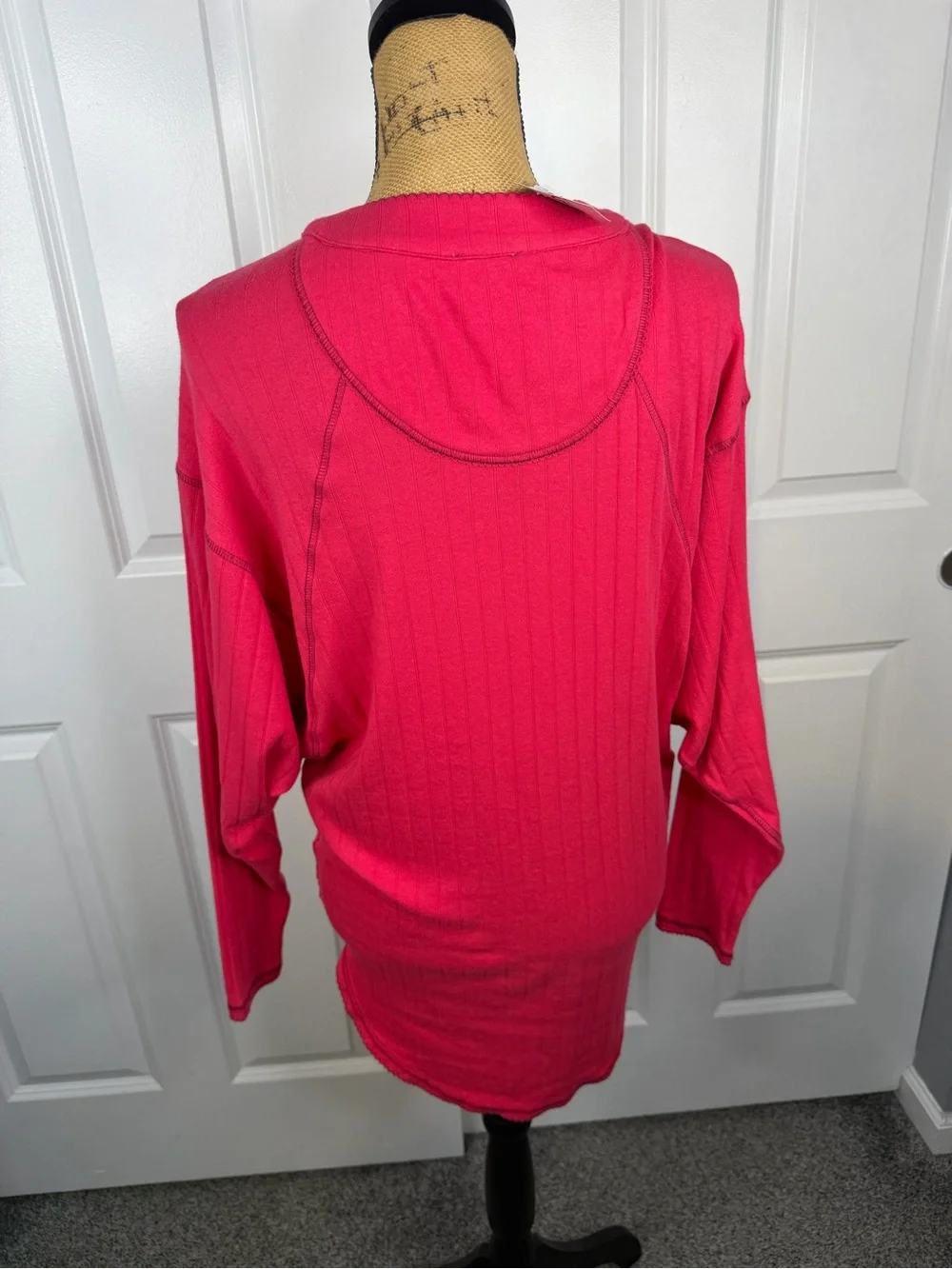 Free People XS Pink Pointelle Henley Tunic Top NWT Cotton Blend